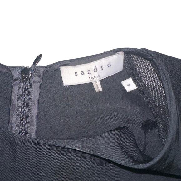 Sandro Rosilda Drawstring Waist Sleeveless Black Dress 3 LARGE - Picture 4 of 8